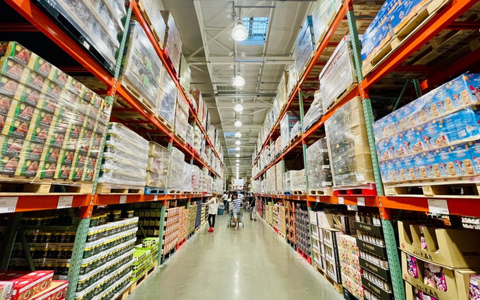 Tall warehouse racks packed with bulk wholesale goods